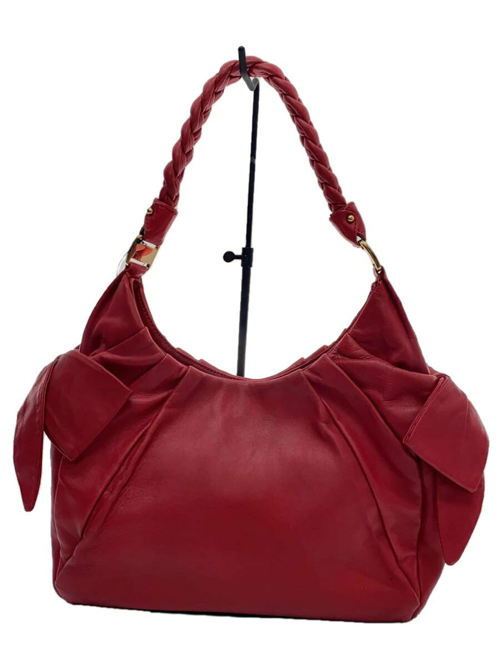 Salvatore Ferragamo Side Ribbon Hobo Bag Leather Red